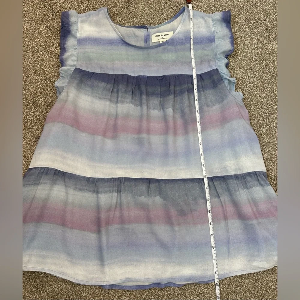 Anthropologie Cloth & Stone Flutter Slv Blouse Top Women’s L Blue Purple Ombre - Picture 10 of 11